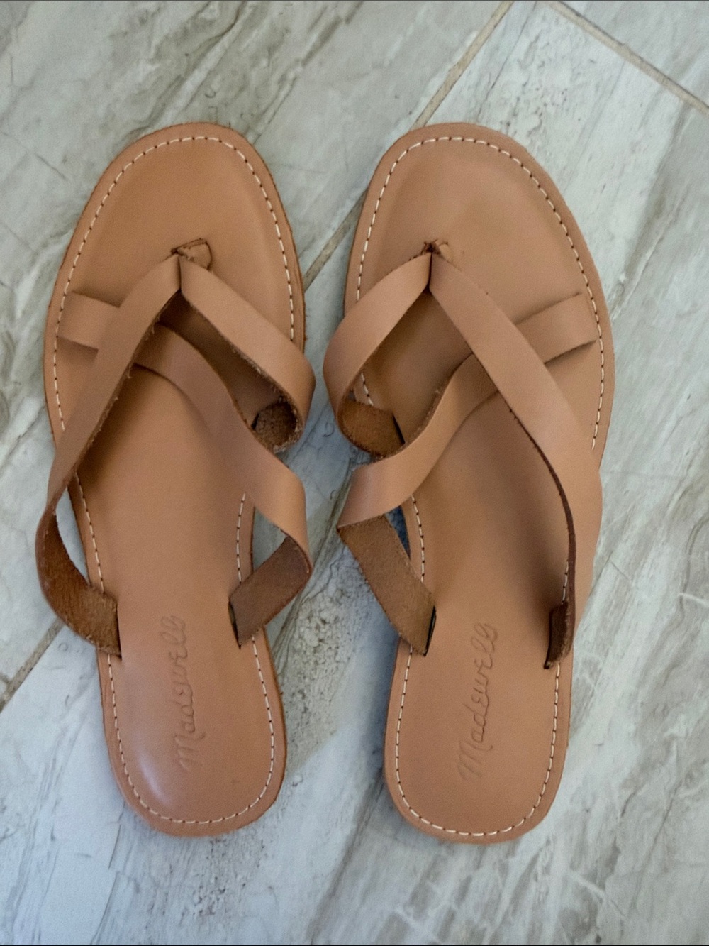 Madewell Women's Tan Leather Cross-Strap Sandals
